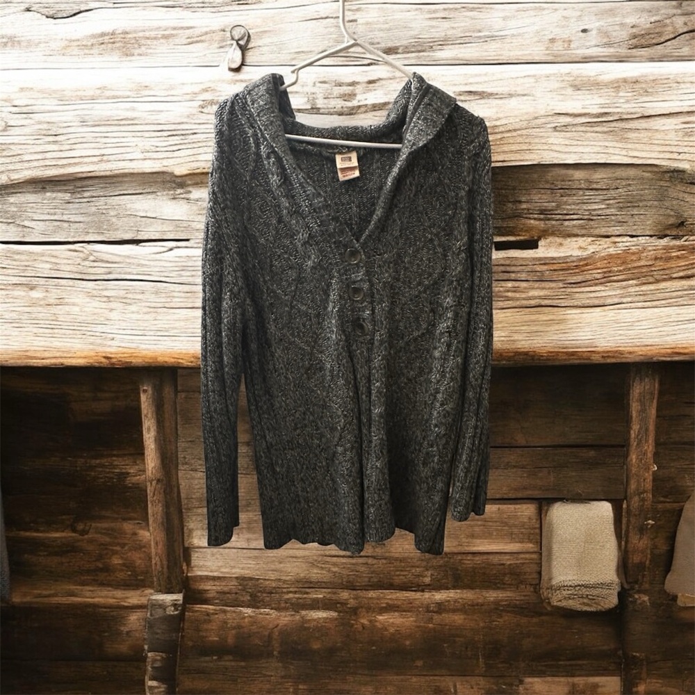 Gray Cable Knit Women's Hooded Sweater